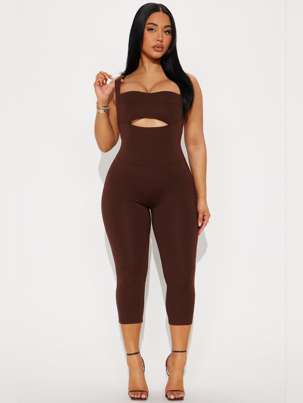 The Mia Ponte Sweetheart Capri Jumpsuit - Chocolate